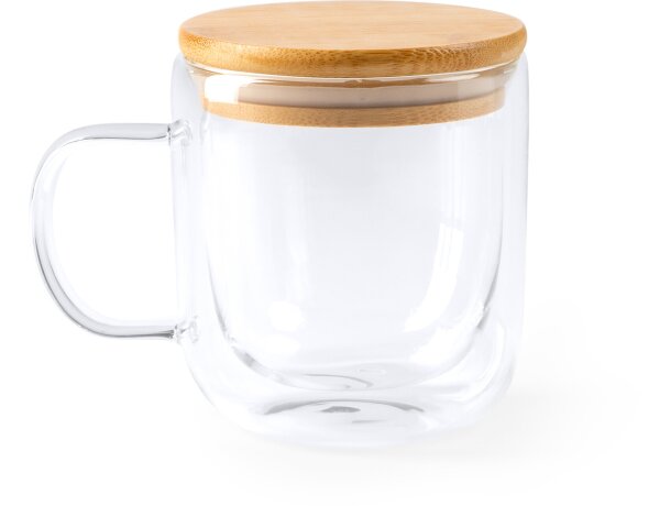 Taza Indal cristal borosilicato doble pared tapa bambú 280ml Transparente detalle 4