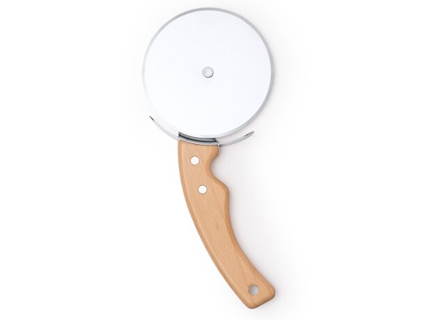 Cortapizzas Zaneti acero inoxidable mango madera ergonómico Crudo detalle 2