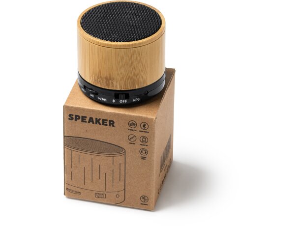 Altavoz con bluetooth de bambú Nervo Blanco detalle 1