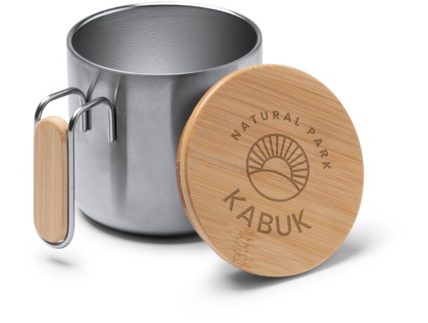 Tazas metálicas con tapa de bambú en acero inoxidable 350ml Rimor Negro detalle 1