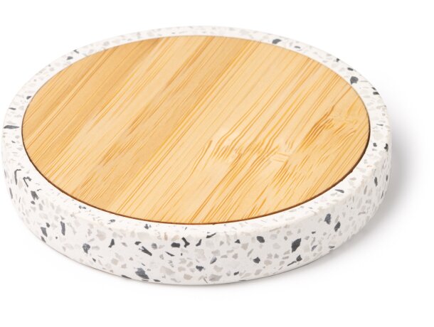 Cargador inalámbrico Siles terrazo reciclado y bambú 10W Crudo detalle 4