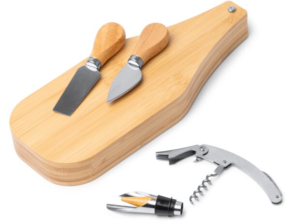 Set queso y vino Gauda con estuche bambú y acero inoxidable Crudo detalle 3