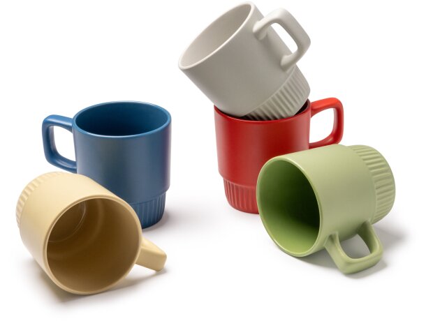 Taza cerámica Longi con asa ergonómica y base biselada Beige detalle 5