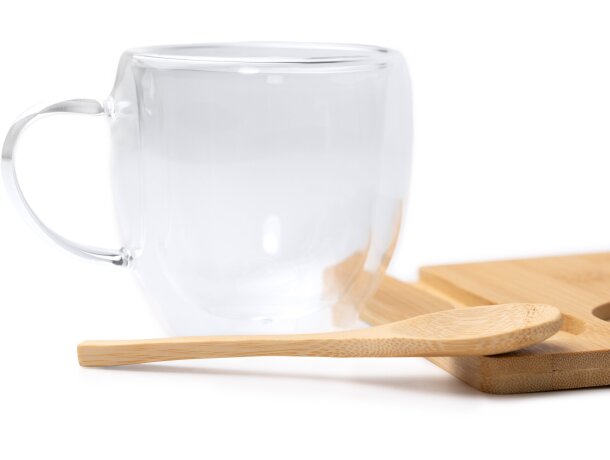 Set taza Blumon transparente cristal borosilicato 250ml bambú Transparente detalle 2
