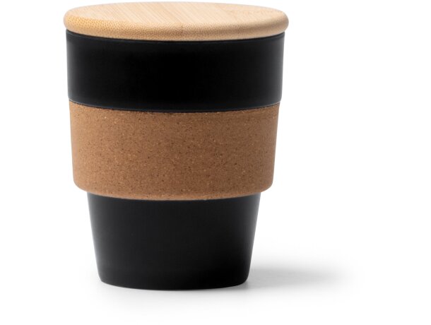 Vaso Lovren con tapa bambú y banda corcho 350ml eco Negro detalle 4