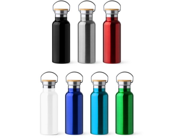 Botella de acero con tapa de bambu y asa metalica plegable 500ml Tiset Blanco detalle 4