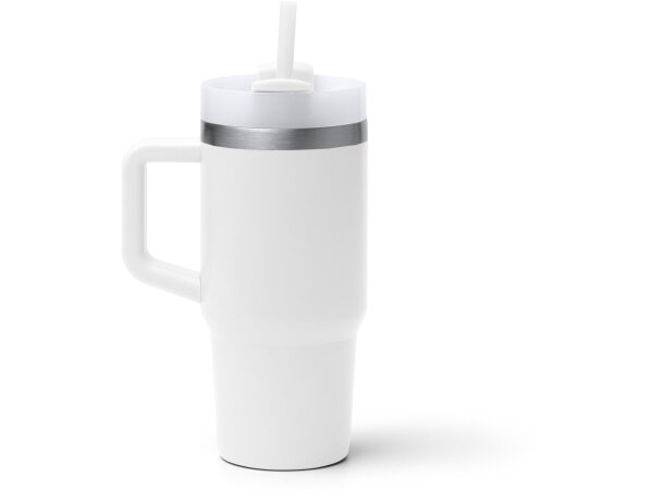 Taza Gotex acero inoxidable reciclado con asa y pajita Blanco detalle 3