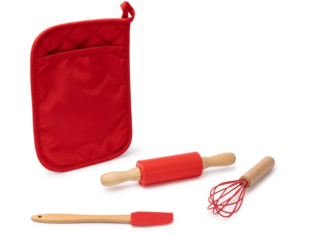 Set cocina Ginger con rodillo, varilla y espátula navideña Rojo detalle 1