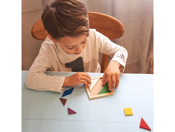 Puzzle tangram Leis en madera natural con 7 piezas y manual Crudo detalle 1