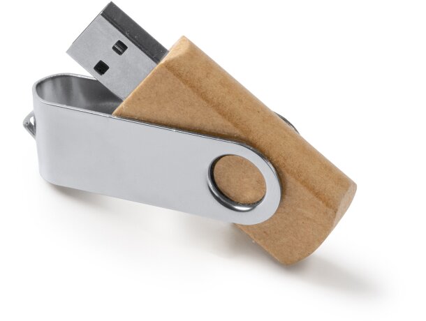Memoria USB VIBO 16 GB en cartón reciclado con clip giratorio Crudo detalle 3