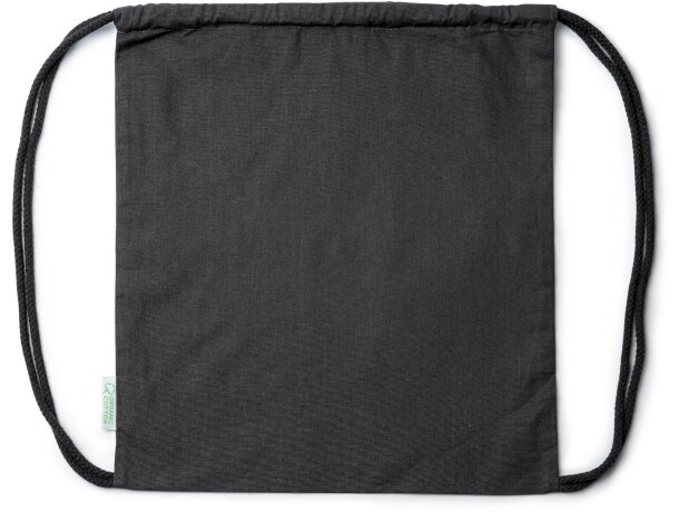 Mochila saco cordones en color 100% algodón orgánico 140 g/m2 Negro detalle 3