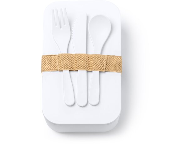 Fiambrera Yobo personalizada con cubiertos integrados de PLA Blanco detalle 5