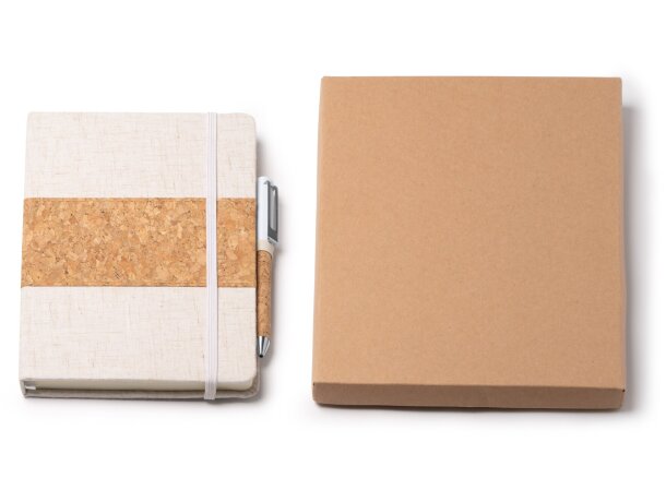 Set libreta y bol&iacute;grafo corcho Beret Crudo detalle 3