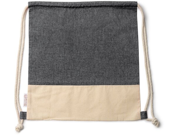Mochila saco Luanda algodón reciclado jaspeado con cordones Negro detalle 4