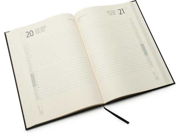 Agenda Selkis día página con cubierta de polipiel grabada Negro detalle 1