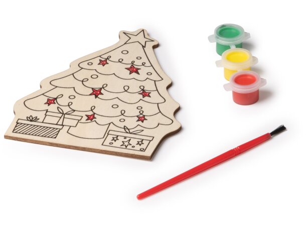 Set navidad Candel árbol madera con pinturas y pincel Arbol detalle 3