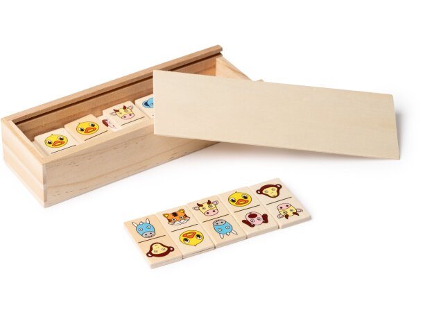 Juego dominó madera natural Buelix con diseño de animales Crudo detalle 2