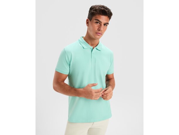 Polo Roly WOS manga corta tejido piqué stretch unisex Blanco detalle 1