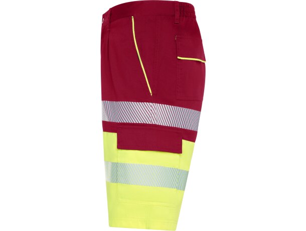 Bermuda Lada Roly alta visibilidad con bandas reflectantes Rojo laboral/amarillo flúor detalle 22