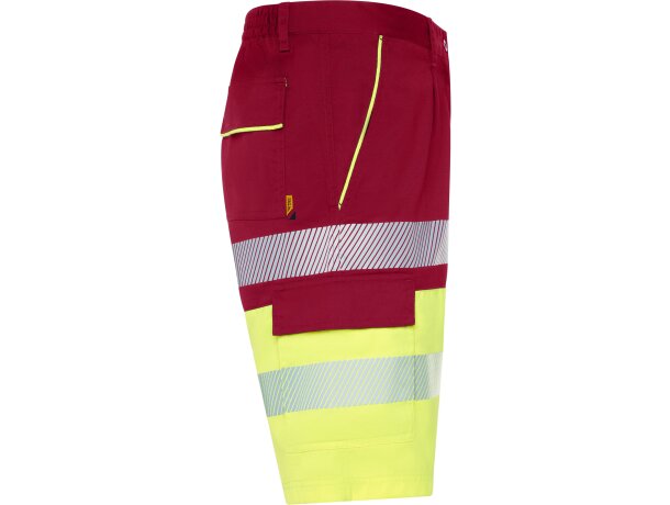 Bermuda Lada Roly alta visibilidad con bandas reflectantes Rojo laboral/amarillo flúor detalle 23
