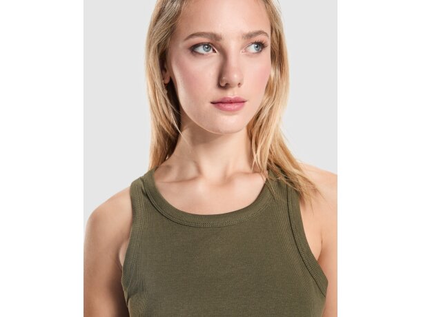 Camiseta sin mangas Dribe Roly en punto canalé stretch Blanco detalle 2
