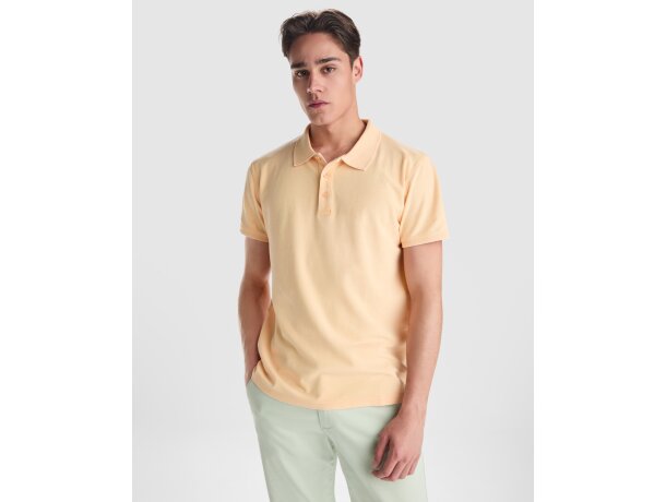 Polo Cobain de algodón piqué con efecto lavado unisex Roly Amarillo sweet lavado detalle 4