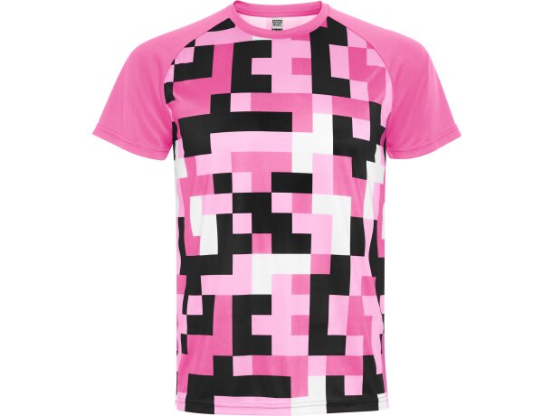 Camiseta técnica Ventor Roly poliéster interlock manga raglán Rosa seda detalle 21