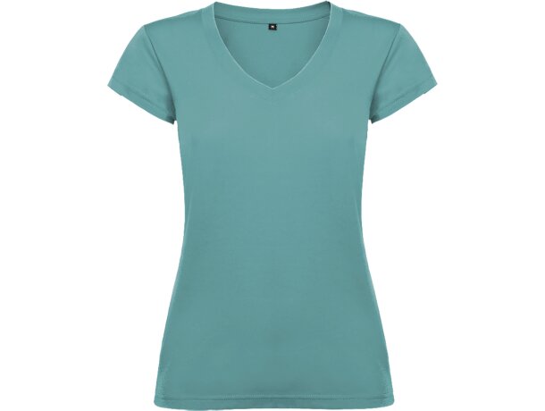 Camiseta de mujer VICTORIA con cuello V Roly azul dusty