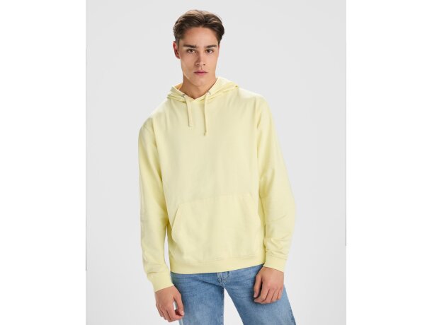 Sudadera Kenia Roly algodón 250 g/m² efecto lavado con capucha Amarillo sweet lavado detalle 4