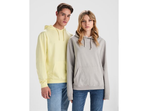 Sudadera Kenia Roly algodón 250 g/m² efecto lavado con capucha Amarillo sweet lavado detalle 2