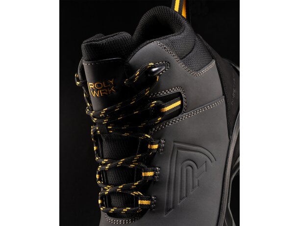 Zapato laboral LUA Roly piel y microfibra certificado S7S Plomo/amarillo wrk detalle 1