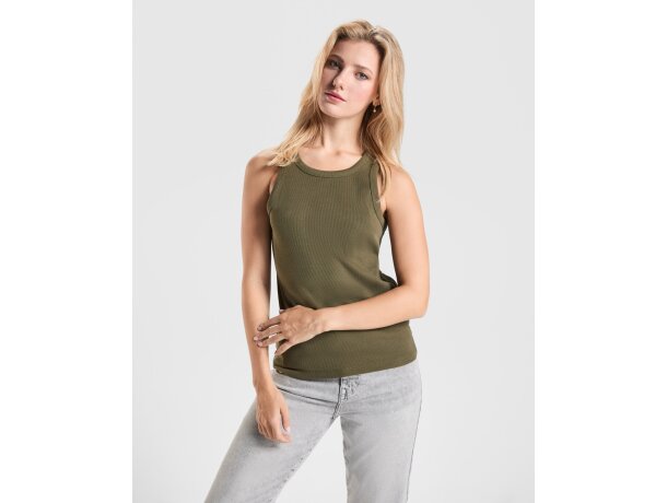 Camiseta sin mangas Dribe Roly en punto canalé stretch Blanco detalle 4