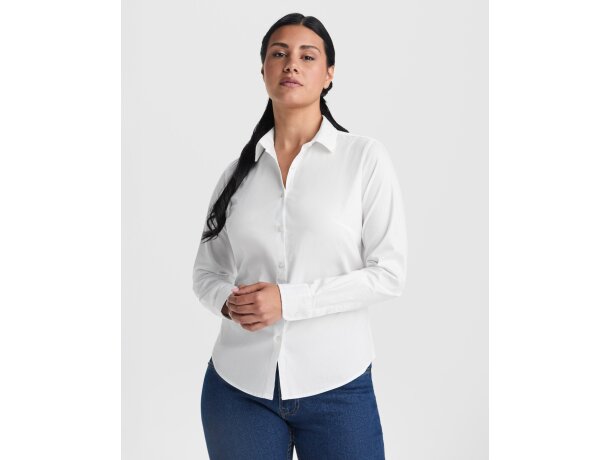 Camisa Moscú Woman Roly profesional mujer algodón popelín Blanco detalle 3