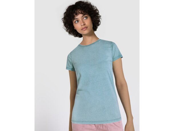 Camiseta mujer algodón peinado efecto lavado Roly Fiyi Amarillo sweet lavado detalle 1