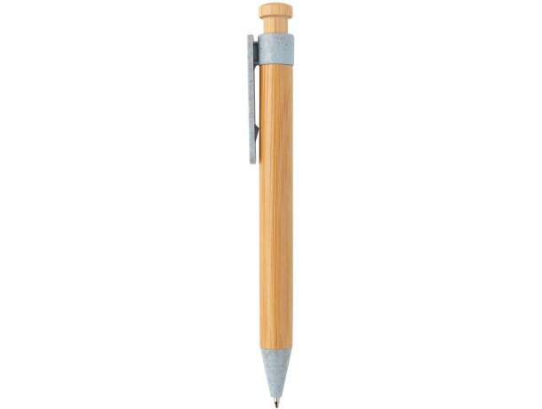 Bolígrafo de bambú con clip de trigo Azul detalle 13