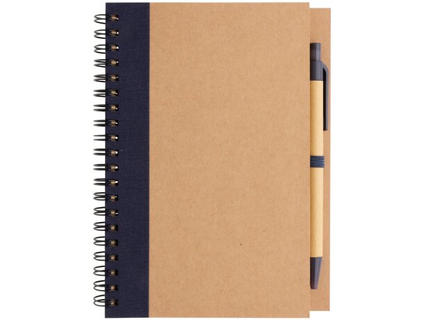 Libreta de anillas con hojas a rayas y bolígrafo kraft de cartón reciclado Azul detalle 16