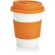Taza de café ecológica con tapa y banda de silicona naranja/blanco
