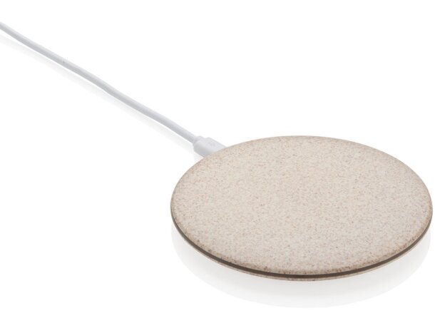 Cargador inalámbrico QI 5W ecológico paja de trigo caqui Marron detalle 7