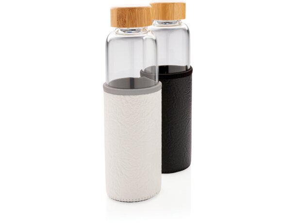 Botella de vidrio de borosilicato con funda de PU texturizad Blanco/gris detalle 15