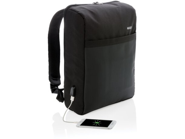 Mochila antirrobo 15 Swiss Peak con protección RFID y USB Negro detalle 1