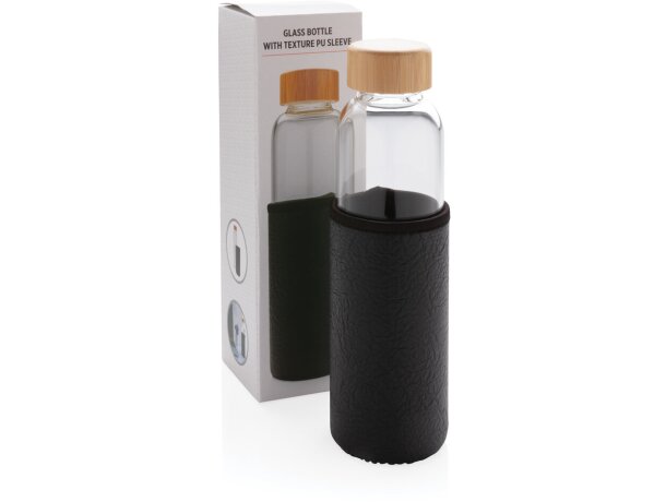 Botella de vidrio de borosilicato con funda de PU texturizad Negro detalle 8