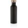Botella moderna de acero inoxidable con tapa de bambú. Negro detalle 3