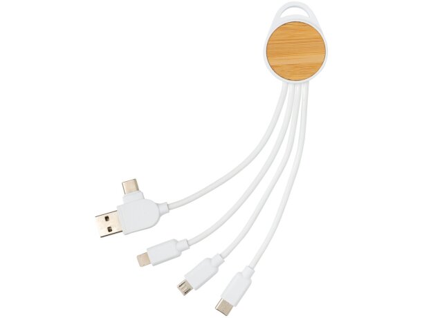 Ontario 6 en 1 bambú FSC USB-C Lightning micro USB carga rápida Blanco detalle 7