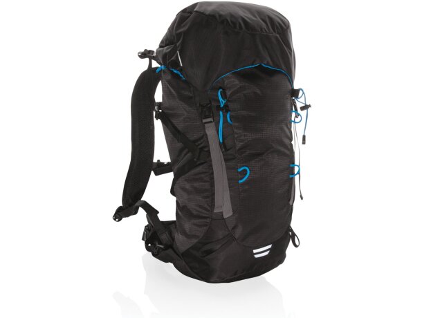 Mochila grande Explorer de senderismo 40L sin PVC Negro/azul detalle 23