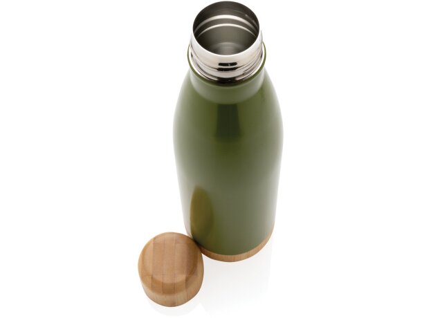 Botella acero inoxidable al vacío con tapa y fondo de bambú Verde detalle 27