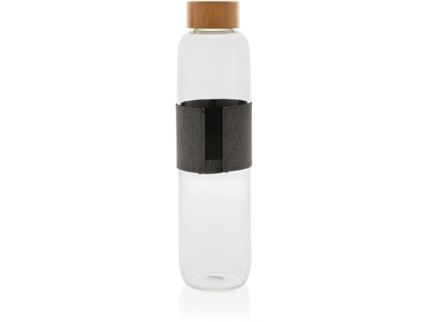 Botella Impact de vidrio de borosilicato con bambú Transparente/gris detalle 2