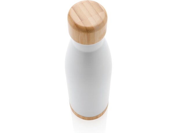 Botella acero inoxidable al vacío con tapa y fondo de bambú Blanco detalle 10