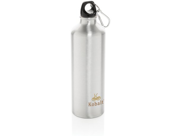 Botella de agua XL de aluminio con mosquetón Plata/negro detalle 12