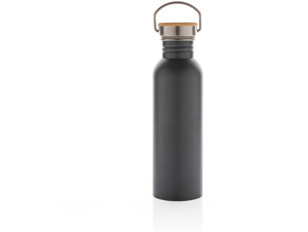 Botella moderna de acero inoxidable con tapa de bambú. Gris detalle 8