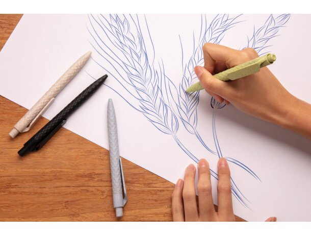 Bolígrafos ecológicos de paja de trigo y abs tinta azul Azul detalle 15